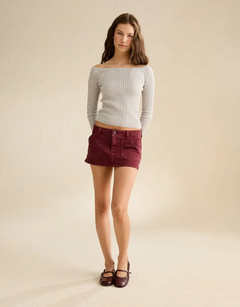 American Eagle  AE Fitted Off-the-Shoulder Cable Knit Sweater for Women | Best Price UAE