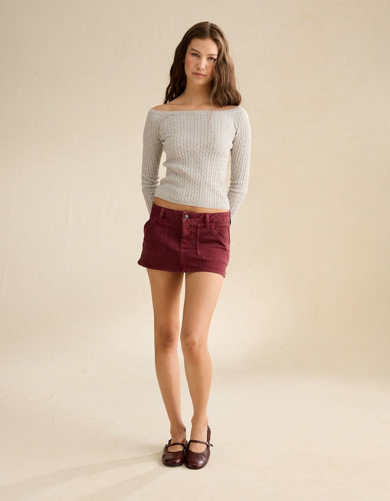 American Eagle AE Fitted Off-the-Shoulder Cable Knit Sweater - Image 3