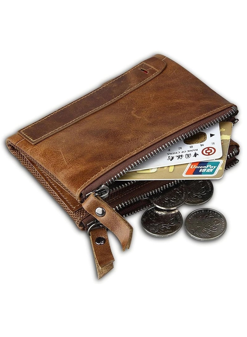 SYOSI محفظة جلدية أصلية للرجال مزودة بحجب RFID ومحفظة ثنائية الطي مع سحاب وجيب للعملات المعدنية بسعة كبيرة وسحاب ومحفظة رجالية كاجوال للأعمال والترفيه للأب والزوج والصديق والابن هدية باللون البني  - Image 5