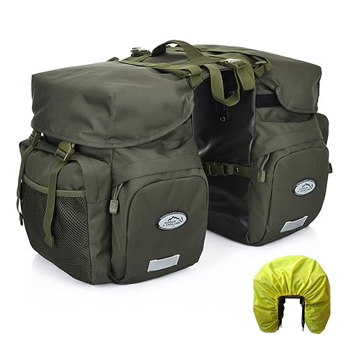 ZTZ 50L Panniers Bike Bags, Waterproof Bike Panniers Made of High-Density 600D Polyester for Durable Use, Bike Saddle Bag come with Reflective Trim and Rain Cover, Easy Organize in 7 inch Rack(Green) - Image 1