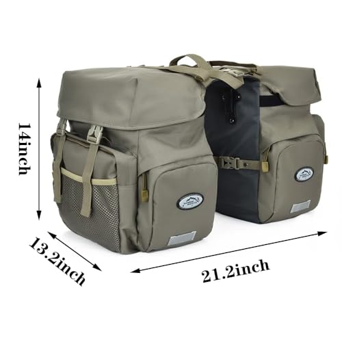 ZTZ 50L Panniers Bike Bags, Waterproof Bike Panniers Made of High-Density 600D Polyester for Durable Use, Bike Saddle Bag come with Reflective Trim and Rain Cover, Easy Organize in 7 inch Rack(Green) - Image 2