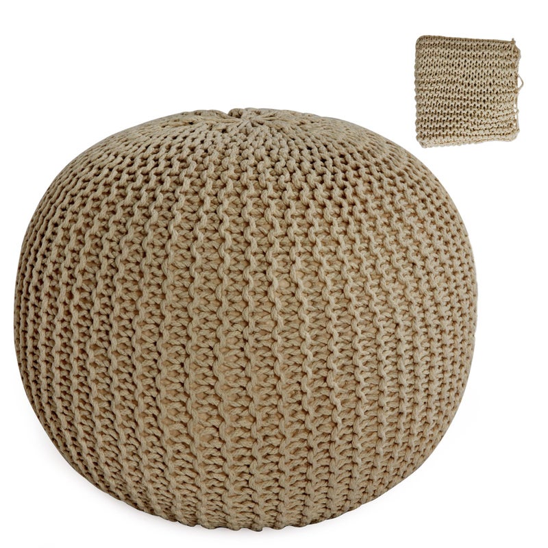 HOMBYS Unstuffed Ottoman Pouf Cover 100 Cotton Handmade Knitted Ottoman Pouf Cover Round Foot Stool Floor Bean Bag Chair Foot Rest Storage for Living Room Bedroom KhakiCover ONLY NO Filler