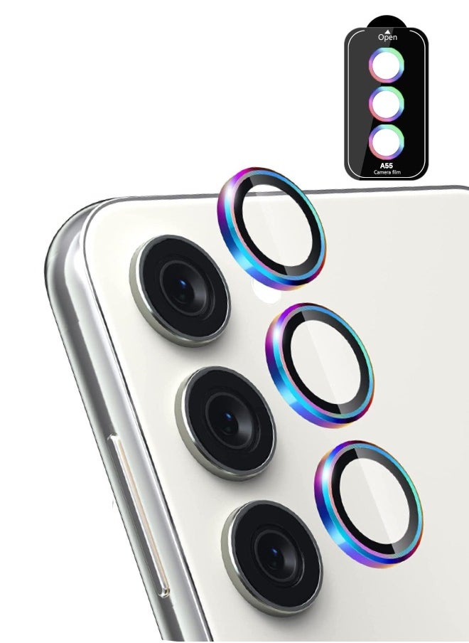 Generic Samsung Galaxy A-55 5G Camera Lens Protector, HD 9H Tempered Glass Camera Screen Protector, Metal Ring Lens Cover for Samsung A-55, 1 Set  (Installation Tray Alignment Kit, Multi-Colour)  - Image 1
