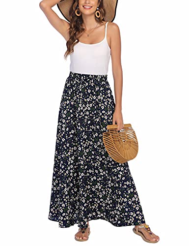 Bluetime Women Floral Summer Maxi Long Dress Cover Up High Waist Beach Pleated Skirts Floor Length (M, Floral11) - Image 4