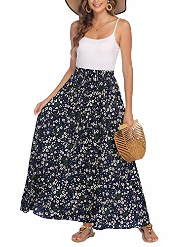 Bluetime Women Floral Summer Maxi Long Dress Cover Up High Waist Beach Pleated Skirts Floor Length (M, Floral11) - Image 3