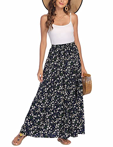 Bluetime Women Floral Summer Maxi Long Dress Cover Up High Waist Beach Pleated Skirts Floor Length (M, Floral11) - Image 1