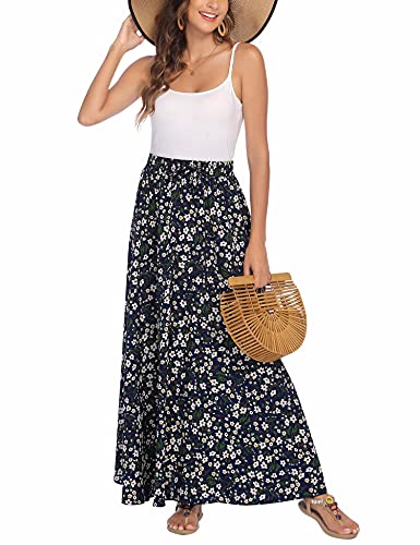 Bluetime Women Floral Summer Maxi Long Dress Cover Up High Waist Beach Pleated Skirts Floor Length (M, Floral11) - Image 2