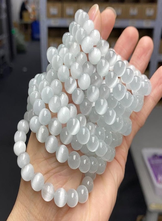 DATOA 8MM Natural Powerful Selenite Bracelet Inspiration Crystal Energy Stone Concentration Spirituality Handmade Fashion Jewelry Gift for Women - White - Image 3