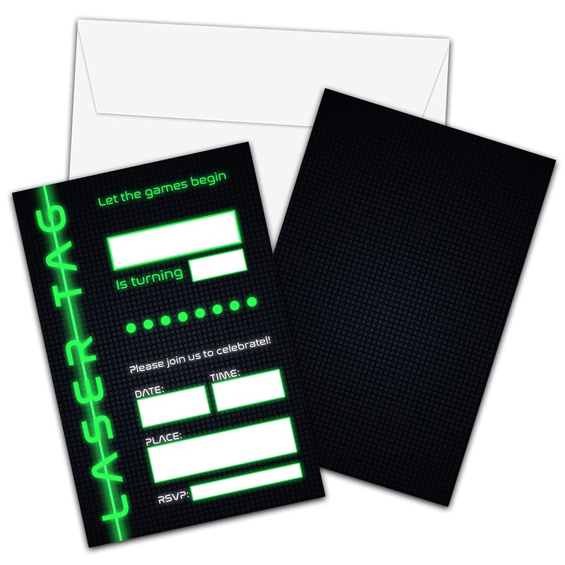 Foosproea Laser Tag Birthday Invitations with Envelopes Lasertag Party Invitation Card for BoysGirls Pixel Grid Neon Glow Fillin Invites Cards Laser Tag Party Celebration20 Pack 13