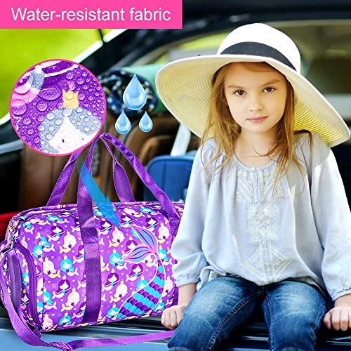 GXTVO Gym Bag for Girls Kids Duffle Bag for Travel Girl Dance Duffel Bags with Shoe Compartment Weekender Overnight Bag Mermaid - Image 3