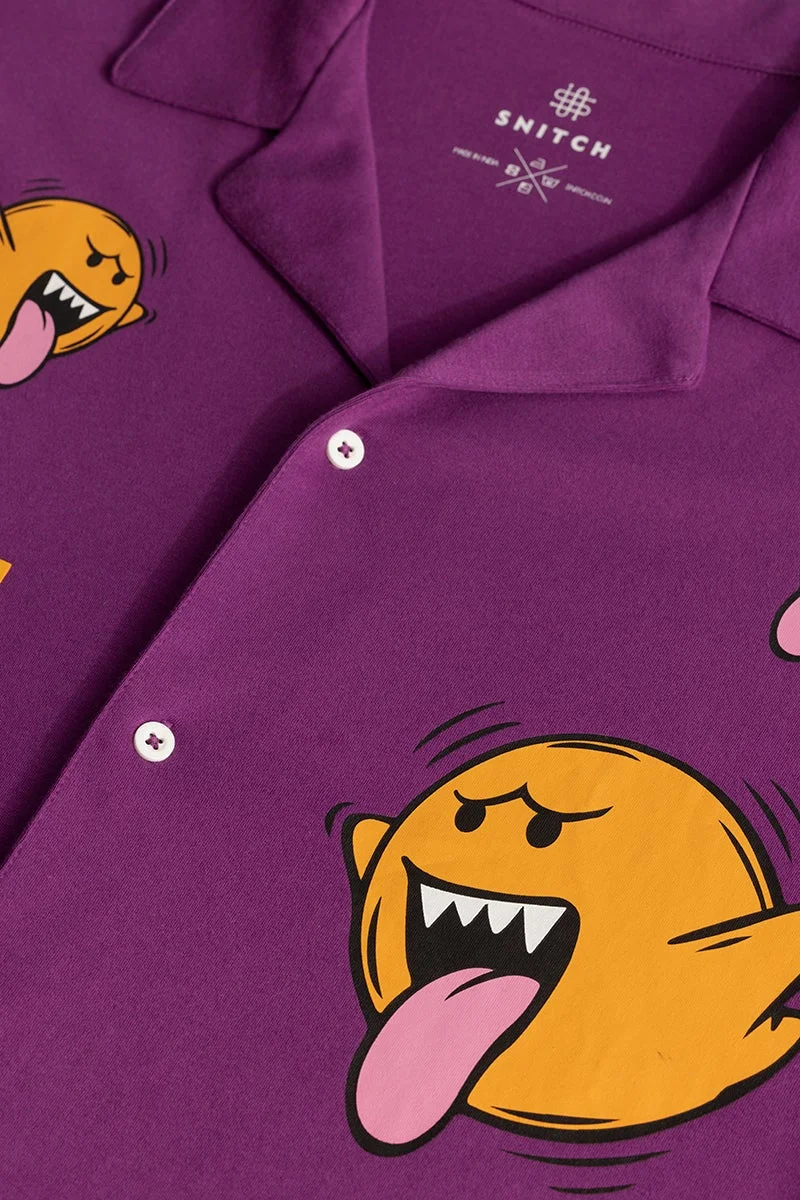 SNITCH Purple Graphic Half Sleeve Oversized Casual Shirt