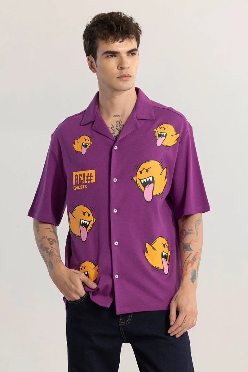 SNITCH Purple Graphic Half Sleeve Oversized Casual Shirt