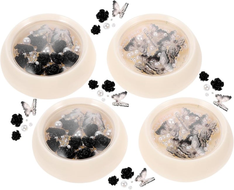Black Camellia Flower Nail Charms with Silver Rhinestones and Pearls 4 Boxes DIY Nail Art Accessories for Manicure Decoration - Image 1