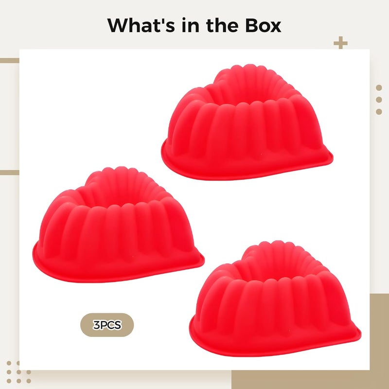 3-Piece Heart-Shaped Silicone Baking Molds, Red 8-Inch Pans, Perfect for Mousse, Cakes, Chocolate, Puddings - Image 5