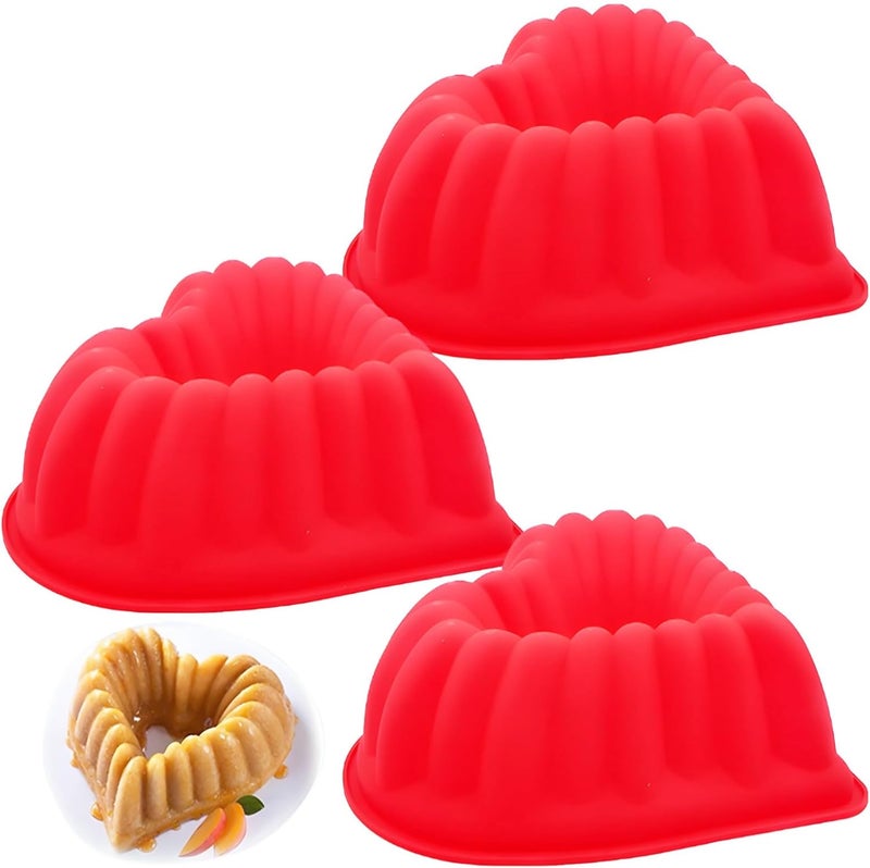 3-Piece Heart-Shaped Silicone Baking Molds, Red 8-Inch Pans, Perfect for Mousse, Cakes, Chocolate, Puddings - Image 1