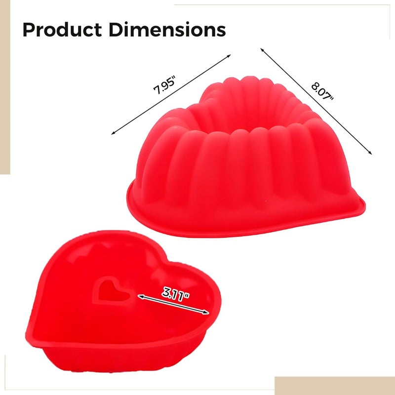 3-Piece Heart-Shaped Silicone Baking Molds, Red 8-Inch Pans, Perfect for Mousse, Cakes, Chocolate, Puddings - Image 2