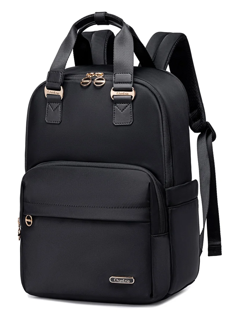Chantria Premium Nylon Laptop Daypack for Women Water Resistant Durable Multifunctional Anti-Theft Backpack for Casual/Office/School/College, CB00778-Black