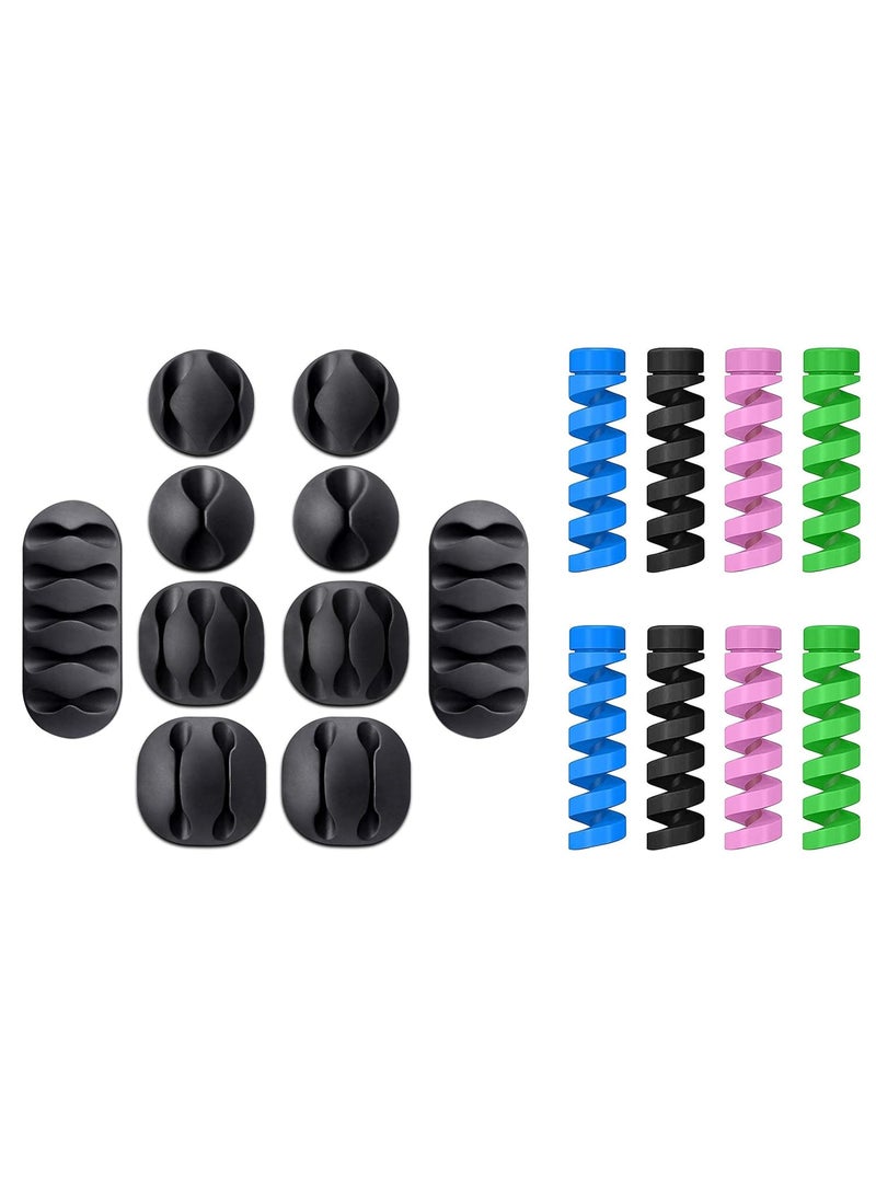 CASTANEA 18 pcs Cord Cable Wire Holder Protector Castanea Cable Holder Organizer Accessories Self Adhesive Cable Straps Hook and Loop Cable Ties for Home Office Car Desktop Laptop Computer  - Image 1