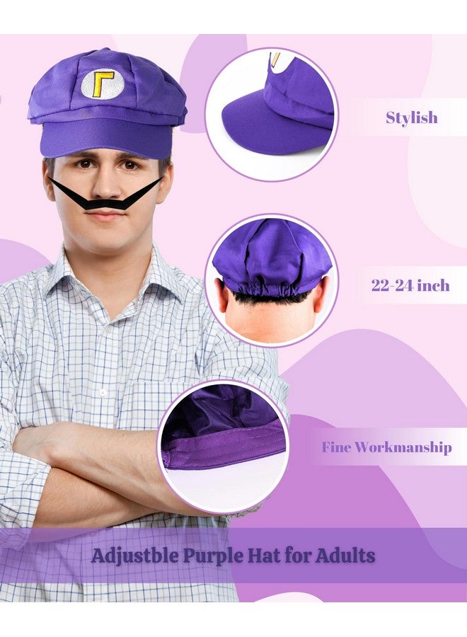 PIIDUOO PIIDUOO Halloween Costume Accessories for Adult - Purple Hat Mustache Gloves Buttons Suspenders Accessories for Men & Women Cosplay - Image 1