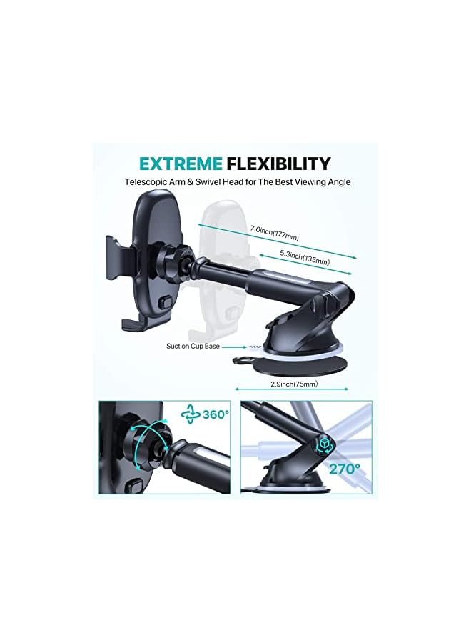 Miracase 【4-in-1】 Car Phone Holder, 【Ultra-Stable& Strong Suction】 Phone Holder Car Car Mobile Holder for Dashboard & Air Vent & Windshield, Mobile Holder for Car Compatible with All Mobile Phones - Image 4