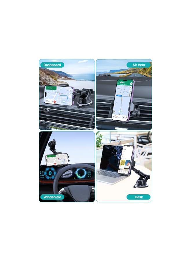 Miracase 【4-in-1】 Car Phone Holder, 【Ultra-Stable& Strong Suction】 Phone Holder Car Car Mobile Holder for Dashboard & Air Vent & Windshield, Mobile Holder for Car Compatible with All Mobile Phones - Image 2