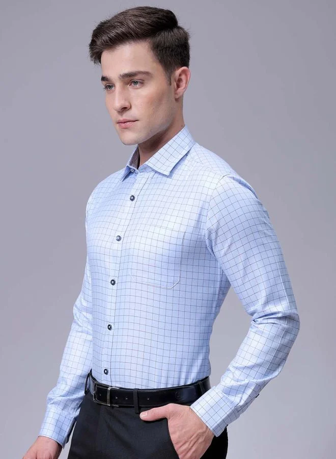 The Indian Garage Co Men Slim Fit Checkered Full Sleeves Cutaway Collar Formal Shirt