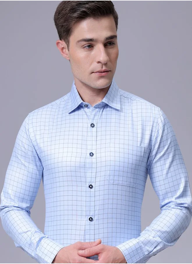The Indian Garage Co Men Slim Fit Checkered Full Sleeves Cutaway Collar Formal Shirt