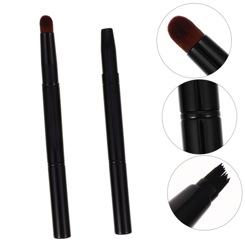 2Pcs Retractable Double Ended Angled Eyebrow Brush And Eyeshadow Brush Set Portable Makeup Tools - Image 3