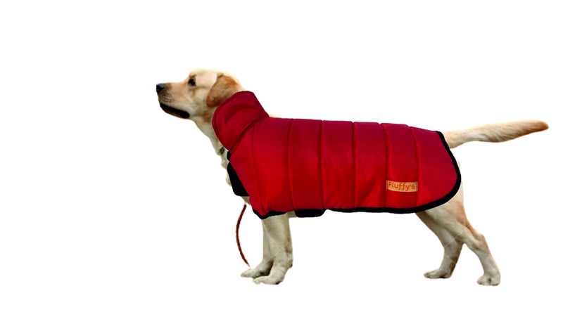 Fluffy's Luxurious Reflective Dog Cold Weather Coat Style Plaid Reversible Waterproof Windproof Pet Winter Warm Vest, Cozy Cotton Lined Stand-up Collar Outdoor Jacket (Back Length (26 inch), Red) - Image 2