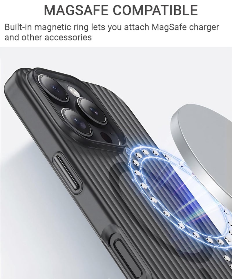Kapa Matte Magnetic Wave Grip Back Cover for Apple iPhone 16 Pro | [MagSafe Compatible] Wireless Charging, Slim, Metal Buttons Frosted Back Case (Grey) - Image 3