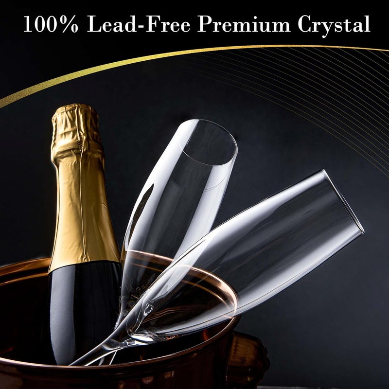 JBHO Champagne Glasses-Elegant Flutes-Gift-Box-Hand Blown Champagne Flutes Glass-100% Lead-Free Premium Crystal - Gift Idea for Wedding, Anniversary, Christmas,New Year-Set of 4-8oz, Clear - Image 4