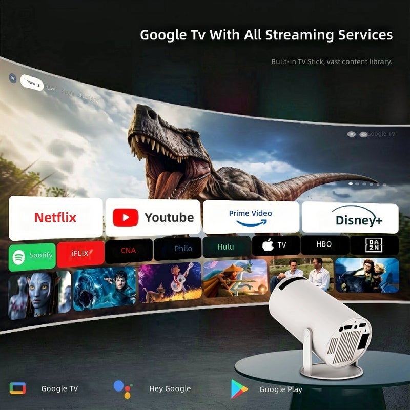 WU Smart Android Projector with 180° Rotatable Gimbal - Native 1080P 4K Decoding Portable Movie Projector, Touchless Auto Correction Wireless Screen Mirroring for Bedroom & Ceiling - Image 2