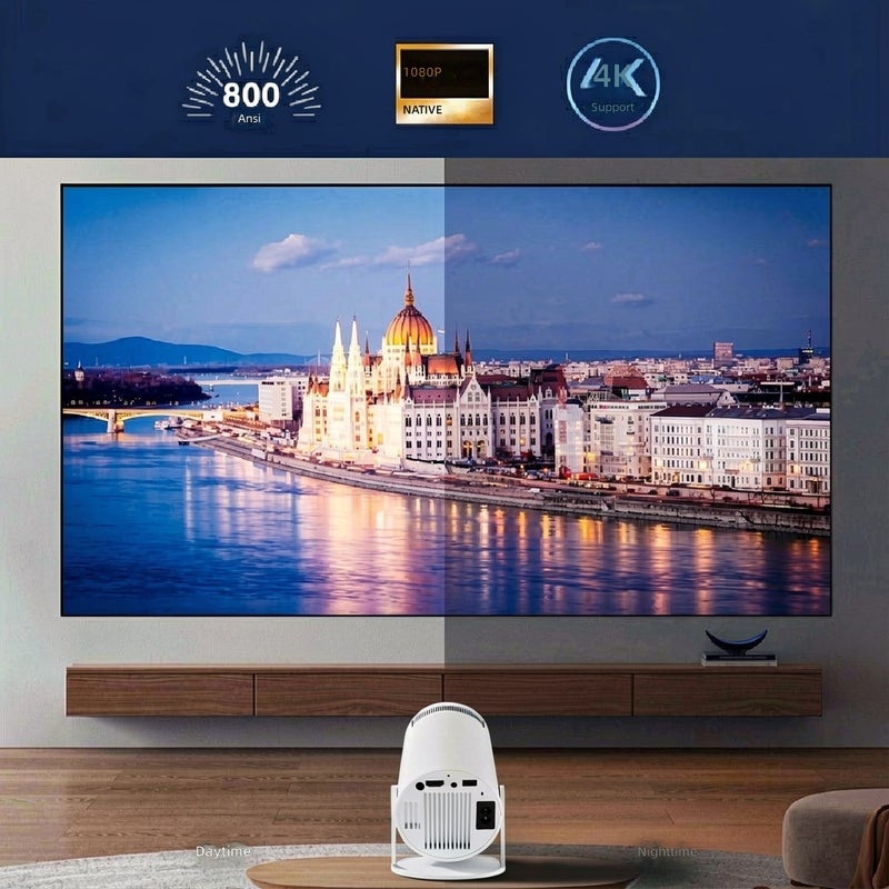 WU Smart Android Projector with 180° Rotatable Gimbal - Native 1080P 4K Decoding Portable Movie Projector, Touchless Auto Correction Wireless Screen Mirroring for Bedroom & Ceiling - Image 3