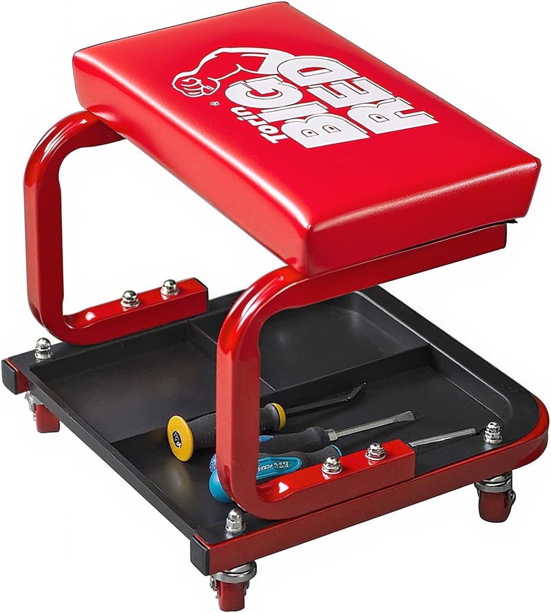 BIG RED 250lb Red Rolling Automotive Creeper Garage/Shop Seat: Padded Mechanic Stool with Tool Large Tray Suitable for garages, Repair Shops - Image 1