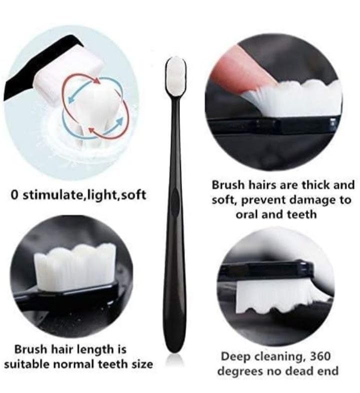 JPDSRN Soft Bristle Toothbrush with Travel Case, 18 cm Length, 360-Degree Deep Cleaning, Black - Image 2