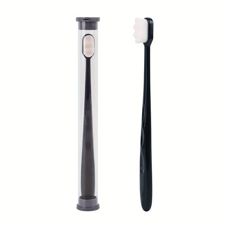 JPDSRN Soft Bristle Toothbrush with Travel Case, 18 cm Length, 360-Degree Deep Cleaning, Black - Image 1