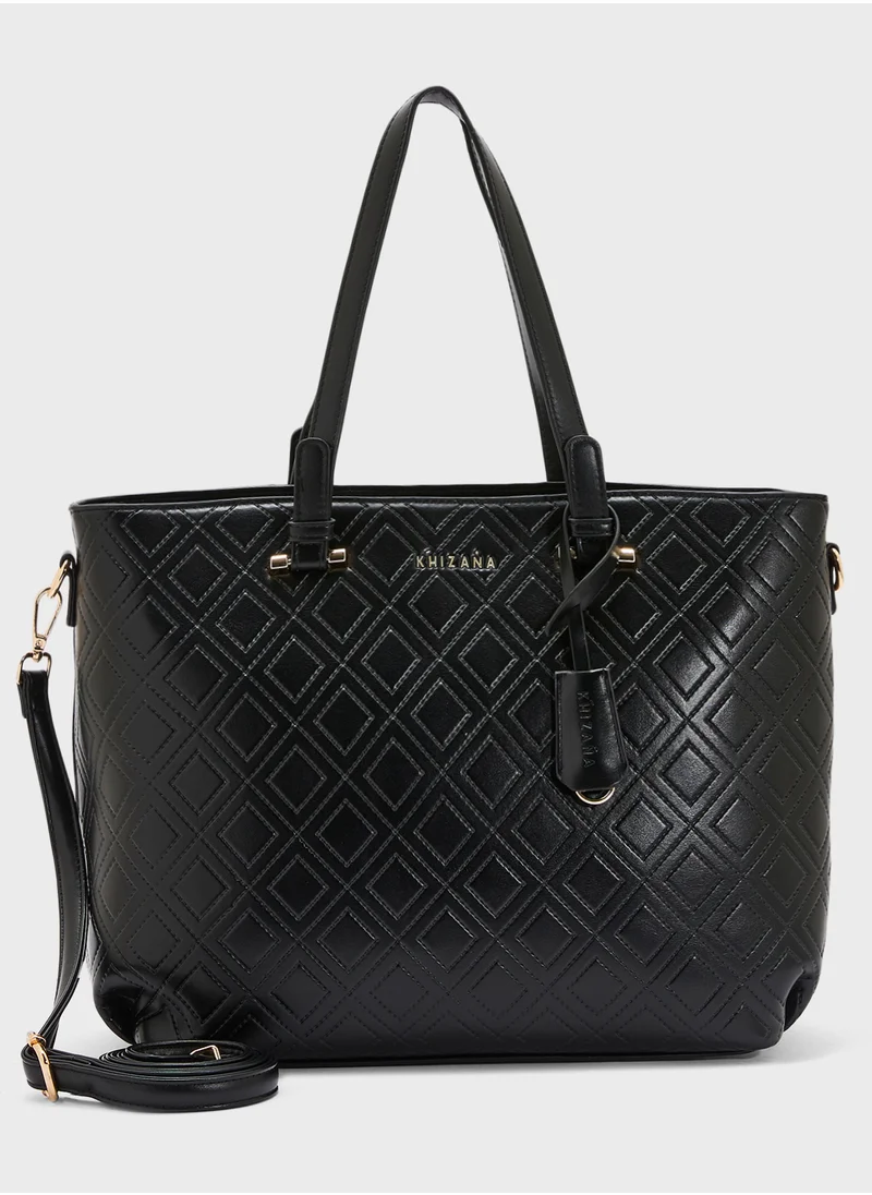 Khizana Faux Quilt Tote Bag With Multiple Compartments