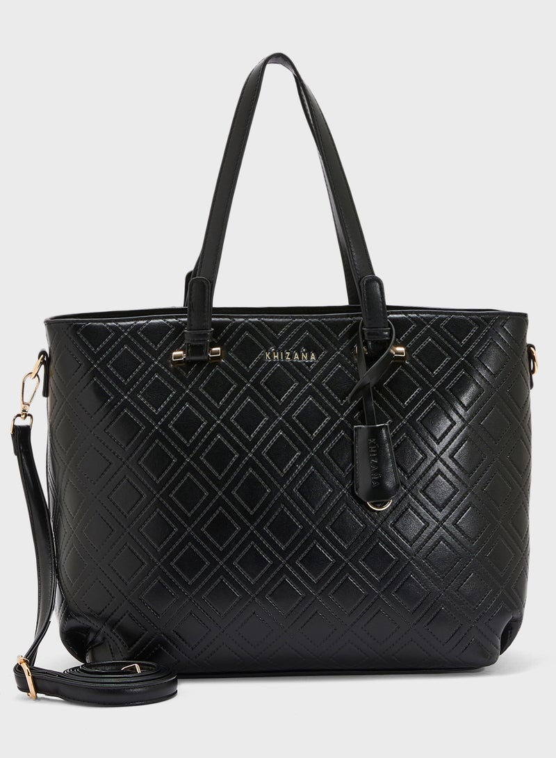 Khizana Faux Quilt Tote Bag With Multiple Compartments  - Image 1