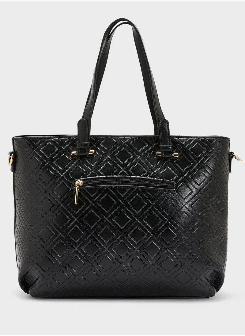 Khizana Faux Quilt Tote Bag With Multiple Compartments