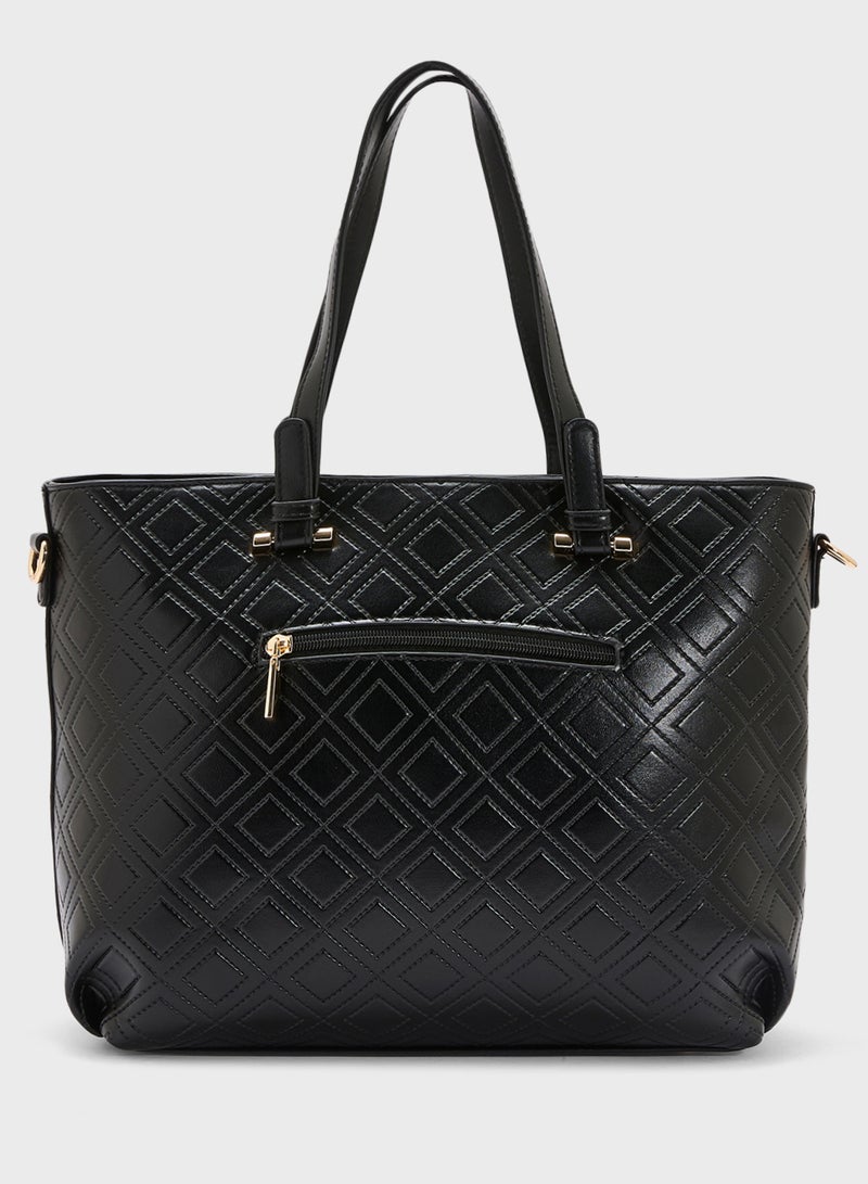 Khizana Faux Quilt Tote Bag With Multiple Compartments  - Image 2