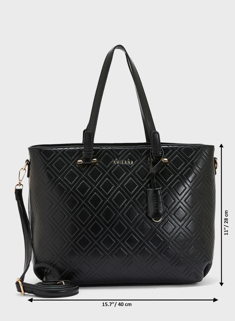 Khizana Faux Quilt Tote Bag With Multiple Compartments