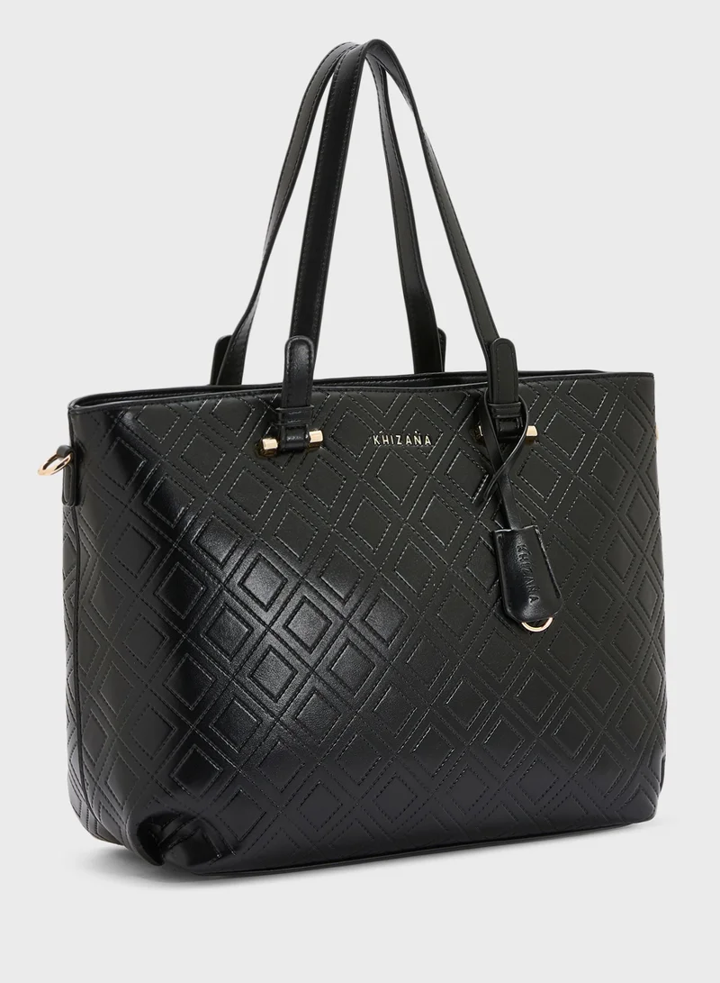 Khizana Faux Quilt Tote Bag With Multiple Compartments
