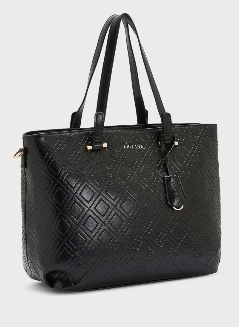 Khizana Faux Quilt Tote Bag With Multiple Compartments  - Image 3