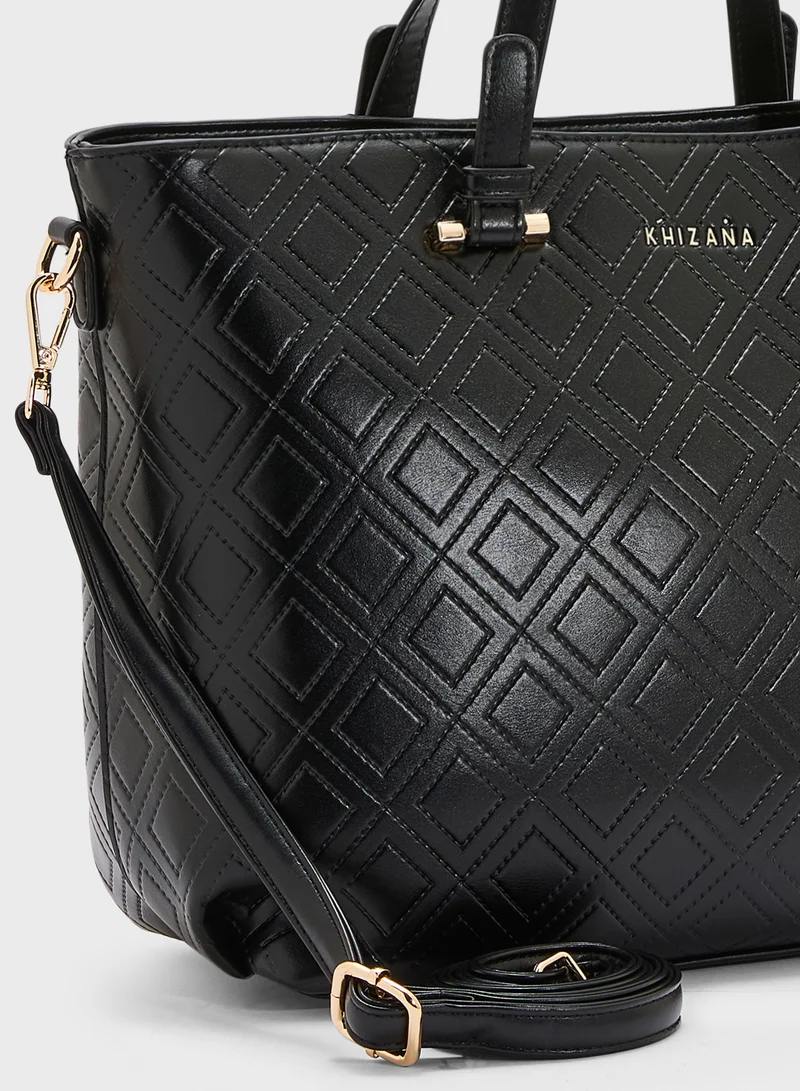 Khizana Faux Quilt Tote Bag With Multiple Compartments