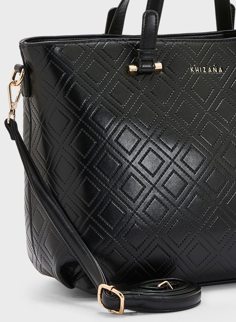 Khizana Faux Quilt Tote Bag With Multiple Compartments  - Image 4