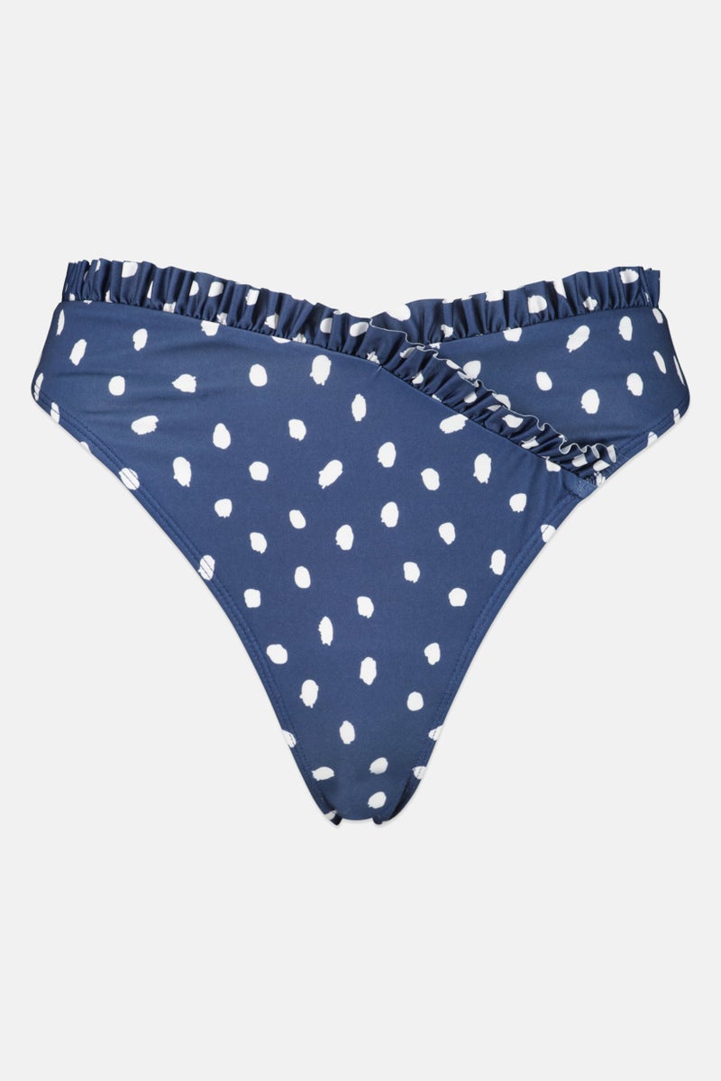 Asos Design Women Polka Dot Print Bikini Bottom, Navy  - Image 1