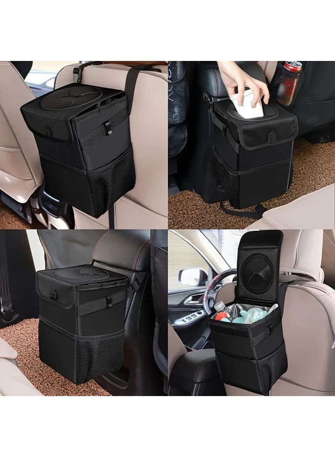 Gray Leak Proof Collapsible Car Trash Can With Lid And Storage Pockets - Image 3