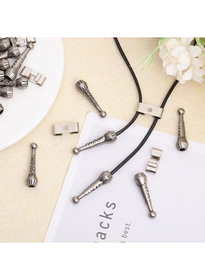 CHGCRAFT CHGCRAFT 36pcs Bolo Tie Findings Kit with 24Pcs Bolo Tie Tips Replacement End Caps and 12pcs Bolo Tie Slide Clasp Bolo Tie Supplies for Bolo Tie Making, Antique Silver  - Image 4