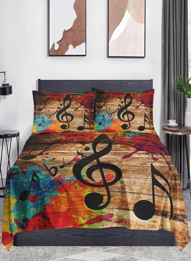 WeCozy Queen Size 4 Pcs Bed Fitted Sheet Set with 14" Deep Pocket, Black Retro Woodboard Flat Sheet Set for Kids and Adults, Musical Music Disco Bedding with 2 Pillowcases - Image 2