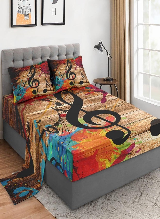 WeCozy Queen Size 4 Pcs Bed Fitted Sheet Set with 14" Deep Pocket, Black Retro Woodboard Flat Sheet Set for Kids and Adults, Musical Music Disco Bedding with 2 Pillowcases - Image 1